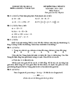 Đề cuối kỳ 1 Toán 6 năm 2023 – 2024 phòng GD&ĐT Thanh Oai – Hà Nội