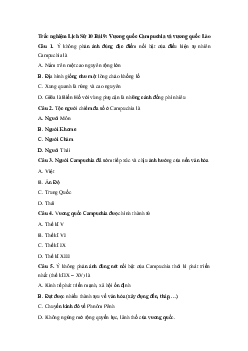 Trắc nghiệm Lịch Sử 10 Bài 9: Vương quốc Campuchia và vương quốc Lào
