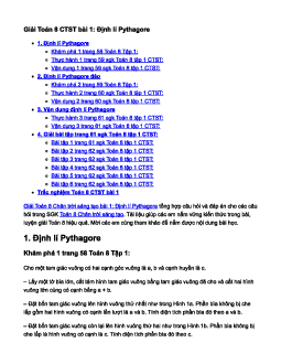 Toán 8 Chân trời sáng tạo bài 1: Định lí Pythagore