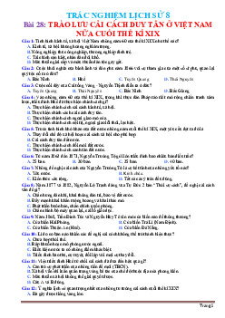 Trắc nghiệm Sử 8 Bài 28 Trào lưu cải cách Duy Tân ở Việt Nam nửa cuối thế kỷ 19 (có đáp án)