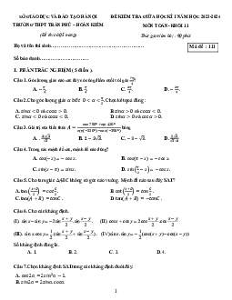 Đề giữa học kì 1 Toán 11 năm 2023 – 2024 trường THPT Trần Phú – Hà Nội