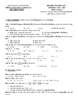 Đề thi HK1 Toán 8 năm 2019 – 2020 phòng GD&ĐT Nam Từ Liêm – Hà Nội