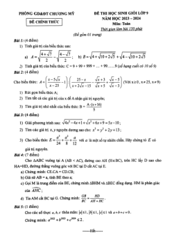 Đề học sinh giỏi Toán 9 năm 2023 – 2024 phòng GD&ĐT Chương Mỹ – Hà Nội