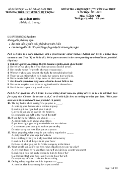 Kiểm tra chọn đội dự tuyển HSG THPT - THPT chuyên Lý Tự Trọng,  Cần Thơ - Năm học 2021 - 2022