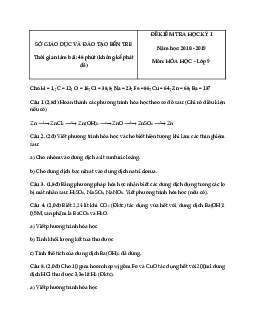 Học tập Lớp 9 Hóa 9 - Giải Hoá 9 Đề thi học kì 1 lớp 9 môn Hóa học Sở GD&ĐT Bến Tre