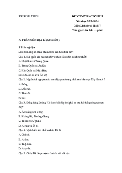 Đề thi học kì 1 môn Lịch sử - Địa lí 7 năm 2023 - 2024 sách Kết nối tri thức với cuộc sống - Đề 4