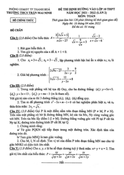 Đề Toán định hướng vào 10 năm 2022 lần 2 trường Trần Mai Ninh – Thanh Hóa