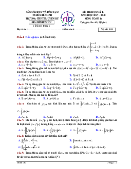 Đề thi HK2 Toán 12 năm học 2017 – 2018 trường THPT Nguyễn Du – TP. HCM
