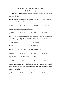 Phiếu bài tập cuối tuần lớp 3 môn Toán - Tuần 25 (cơ bản) | Kết nối tri thức