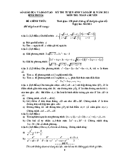 Đề tuyển sinh lớp 10 môn Toán (chuyên) năm 2021 – 2022 sở GD&ĐT Bình Phước