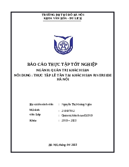 Báo cáo thực tập tốt nghiệp: Thực tập lễ tân tại khách sạn Riverside Hà Nội | Trường Đại Học Thủ Đô Hà Nội