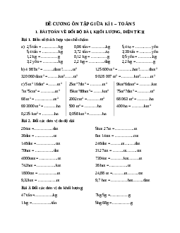 Đề cương ôn tập giữa học kì 1 lớp 5 môn Toán năm 2022 - 2023