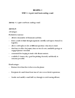 Reading 3: Unit 1 : A quiet word beats sending e-mail
