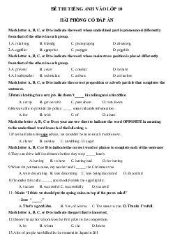 Đề thi thử vào 10 môn tiếng Anh Hải Phòng số 2 năm 2023-2024