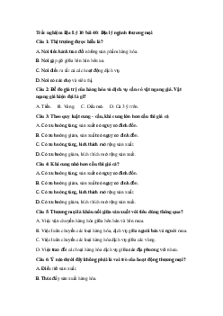 Trắc nghiệm Địa Lý 10 bài 40: Địa lý ngành thương mại ( có đáp án)