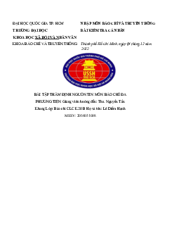 Bài tập thẩm định thông tin | Pháp luật và đạo đức báo chí | Đại học Khoa học Xã hội và Nhân văn, Đại học Quốc gia Thành phố HCM