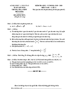 Đề thi học kì 1 Toán 11 năm 2019 – 2020 trường Diên Hồng – TP HCM