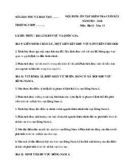Đề cương ôn tập học kì 1 môn Địa lí 11 sách Kết nối tri thức với cuộc sống