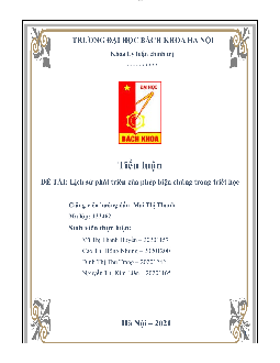 Lịch sử phát triển của phép biện chứng trong triết học | Tiểu luận Triết học Mac-Lenin | Đại học Bách Khoa Hà Nội