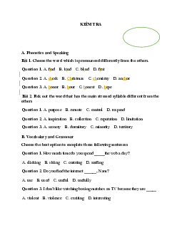 Đề kiểm tra học phần Tiếng anh cơ bản