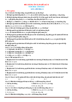 Đề cương ôn tập giữa học kỳ II năm học 2020-2021 môn sinh học 11 (có lời giải)