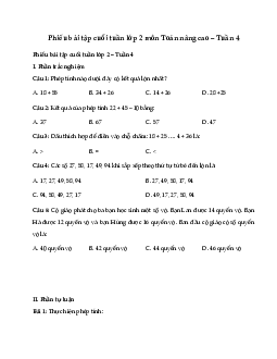 Phiếu bài tập cuối tuần lớp 2 môn Toán nâng cao Tuần 4 | Kết nối tri thức