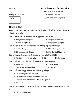 Đề kiểm tra cuối học kì 2 môn Khoa học lớp 5 trường Tiểu học Đức Lâm, Hà Tĩnh