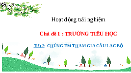 Giáo án điện tử Hoạt động trải nghiệm 2 Chủ đề 1 Cánh diều: Trường tiểu học