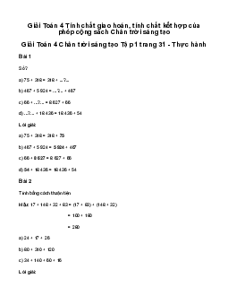 Giải Toán lớp 4 Bài 13: Tính chất giao hoán, tính chất kết hợp của phép cộng | chân trời sáng tạo