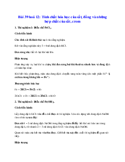 Giải bài tập Hóa 12 bài 39: Thực hành Tính chất hóa học của sắt, đồng và những hợp chất của sắt, crom
