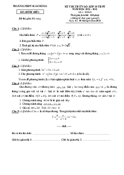 Đề thi thử Toán vào lớp 10 năm 2021 – 2022 trường THPT Hàm Rồng – Thanh Hóa