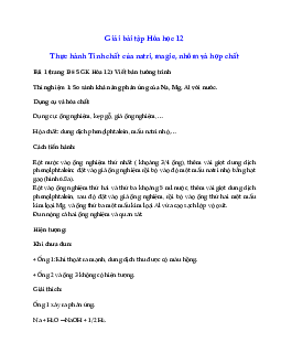 Giải Hóa 12 bài 30: Thực hành Tính chất của natri, magie, nhôm và hợp chất của chúng