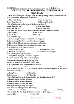 Đề cương trắc nghiệm Địa 6 HK2