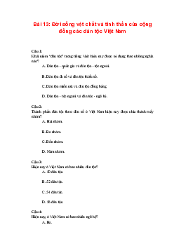 Trắc nghiệm Lịch sử 10 Bài 13: Đời sống vật chất và tinh thần của cộng đồng các dân tộc Việt Nam | Kết nối tri thức