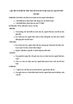 Lập dàn ý thuật lại một việc tốt mà em hoặc bạn bè, người thân đã làm | Tập làm văn 4