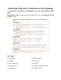 Giải Unit 8 Speaking | Sách bài tập Tiếng Anh 11 Global Success