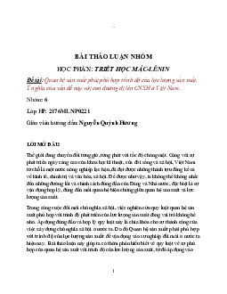 Tiểu luận "Quan hệ sản xuất phải phù hợp trình độ của lực lượng sản xuất. Ý nghĩa của vấn đề này với con đường đi lên CNXH ở Việt Nam"