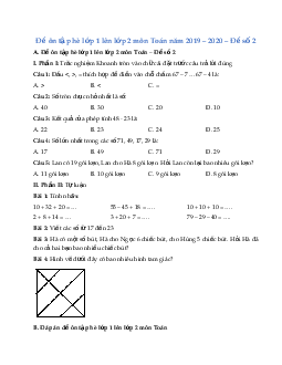 Đề ôn tập hè lớp 1 lên lớp 2 môn Toán năm 2019 - 2020 - Đề số 2