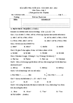 Đề thi cuối kì 2 lớp 3 môn Toán học kì II - đề 4 năm 2022 - 2023 | Chân trời sáng tạo