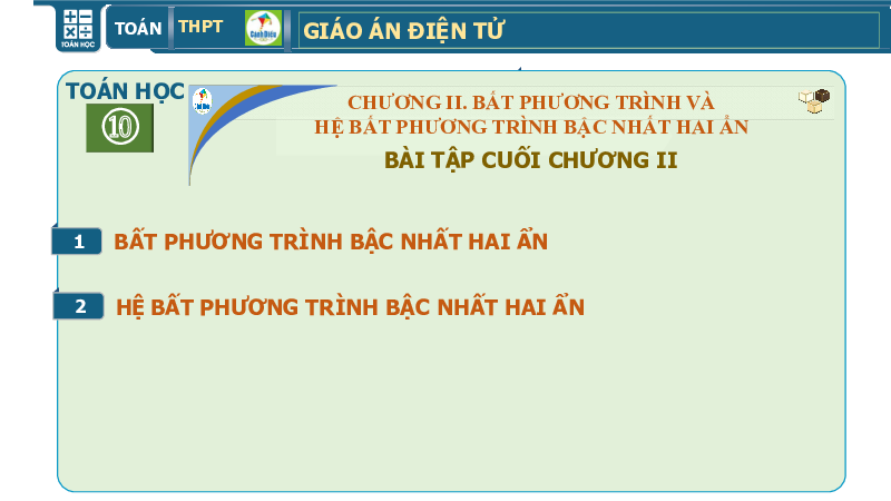 Chương 2: Bài tập cuối chương hai | Giáo án điện tử môn Toán 10 | Cánh diều