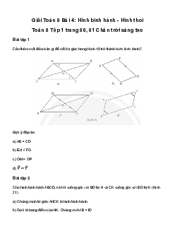 Toán 8 Bài 4: Hình bình hành - Hình thoi - Chân trời sáng tạo