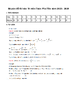 Đề thi vào 10 môn Toán năm 2023 - 2024 sở GD&ĐT Phú Yên