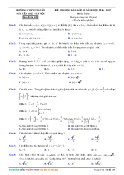 Đề thi HK2 Toán 12 năm học 2016 – 2017 trường THPT chuyên Nguyễn Huệ – Hà Nội