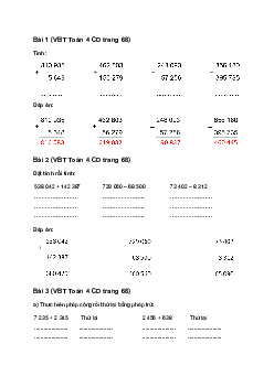 Vở bài tập Toán lớp 4 trang 68 Bài 26: Phép cộng, phép trừ Cánh diều