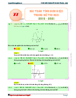 77 bài toán tính đơn điệu của hàm số trong đề thi THPT môn Toán (2016 – 2021)