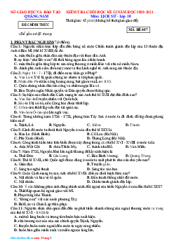Đề thi HK2 môn Lịch Sử 10 SGD Quảng Nam 2020-2021(Có đáp án)