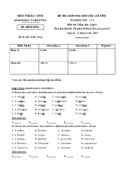 Đề chọn học sinh giỏi cấp tỉnh năm học 2015-2016 môn thi Tiếng Anh lớp 9 ,tỉnh Bắc Ninh ( có đáp án)