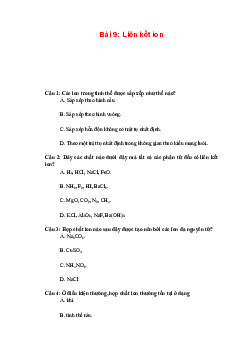 Trắc nghiệm Hóa 10 Bài 9: Liên kết ion | Chân trời sáng tạo