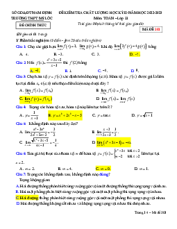 Đề học kỳ 2 Toán 11 năm 2022 – 2023 trường THPT Mỹ Lộc – Nam Định