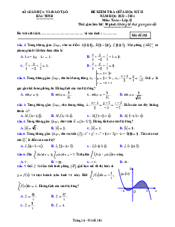 Đề kiểm tra giữa học kỳ 2 Toán 12 năm 2023 – 2024 sở GD&ĐT Bắc Ninh